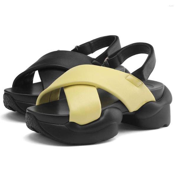 

sandals 2023 fashion leather summer shoes chunky heels women platform luxury pointed toes high heel ladies designer black yellow