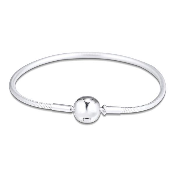 

bangle me collection thin snake chain signature round clasp charms diy jewelry 925 sterling silver female bracelets for women, Black