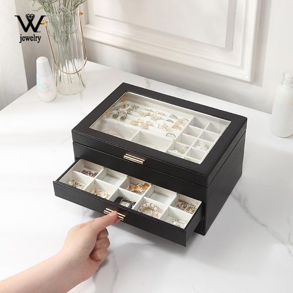 

boxes we leather jewelry box boite a bijou jewelry organizer earring ring bracelet storage box gifts joyeros organizador de joyas, Black;white