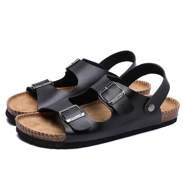 

sandals summer sandy beach cork sandals men fashionable non-slip flip flops for couples fashion leather slippers men 230522, Black
