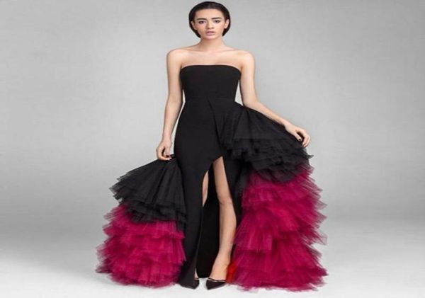 

chic long prom gown for saudi arabian evening gown with detachable skirt behind vestido de festa strapless prom gowns fuchsia2797953, Black
