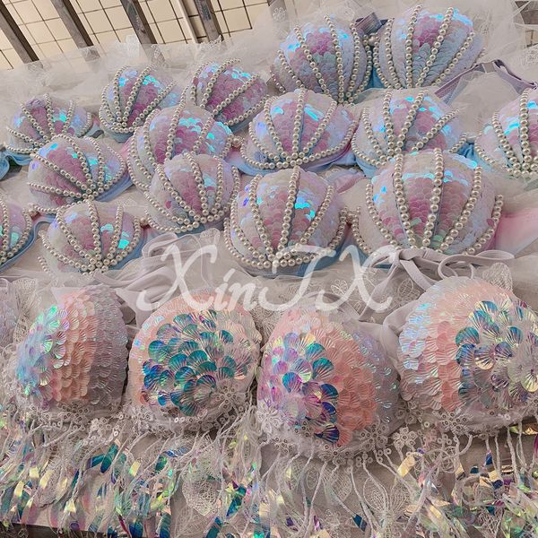 

women's swimwear bikini mermaid sequins scales diving women aquarium costume swimsuit summer beach wear swimming bra 230522, White;black