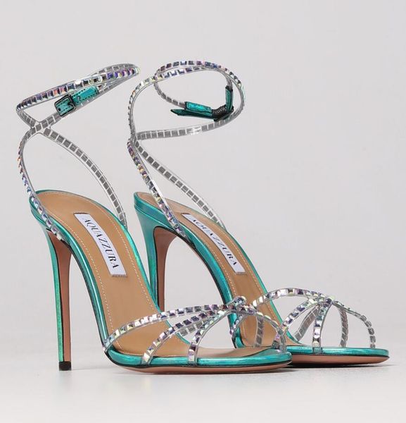 

summer brand aquazzura dance plexi sandals shoes women crystal-embellished ankle-strap stilleto heels party wedding dress lady sandalias eu3, Black