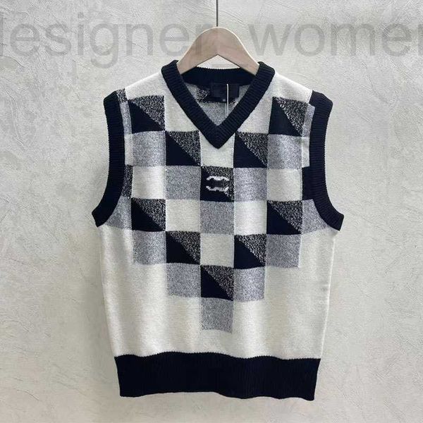 

women's sweaters designer 1110 2022 milan runway brand same style sweater sleeveless v neck white black striped pullover womens lebo s0