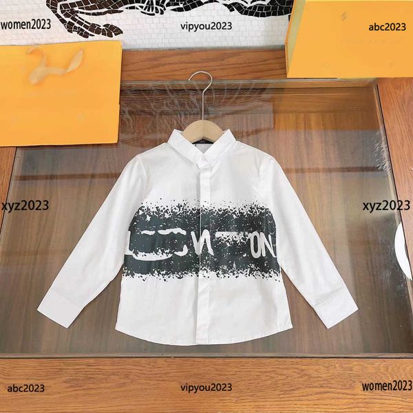 

luxury child blouses kids designer clothes baby ink lettering printing shirt size 110-160 cm lapel shirt, White;black
