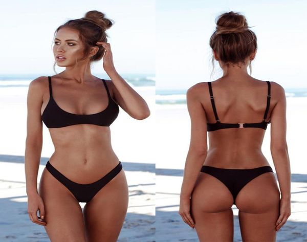 

cospot bikinis 2019 woman swimsuit female swimwear thong bikini swimming suit for women solid bather bikini sexy6171629, Black