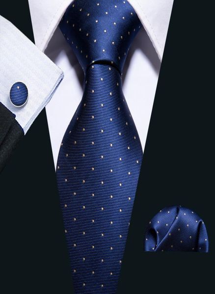 

fast blue mens ties handkerchief cufflinks new design fashion silk yellow dot neck ties for mens busines n50959954054, Black;blue