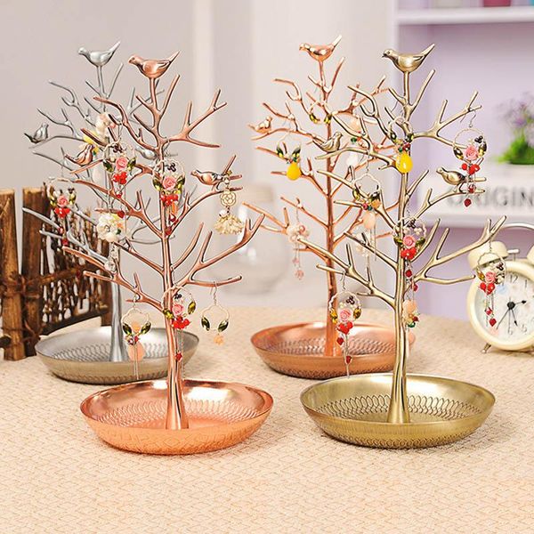 

boxes rasalhaguer jewelry display stand rack tree bird stand iron necklace earring holder bracelet fashion organizer 5 colors, Black;white