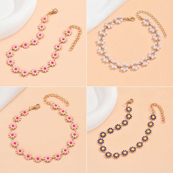 

anklets 1 pc fashion alloy flower anklet simple sweet flower anklet women summer beach barefoot sandal foot show jewelry gift 21cm long g220, Red;blue