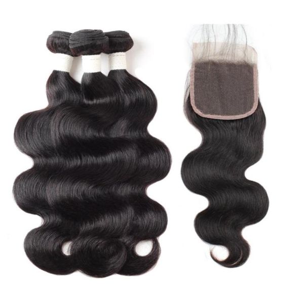 

ishow 9a body deep straight water wave human hair bundles with lace closure 828 inch remy extensions weft for women all ages natu3555106, Black