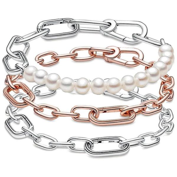 

bangle original rose freshwater cultured pearl small link chain bracelet 925 sterling silver bangle fit fashion bead charm diy jewelry, Black