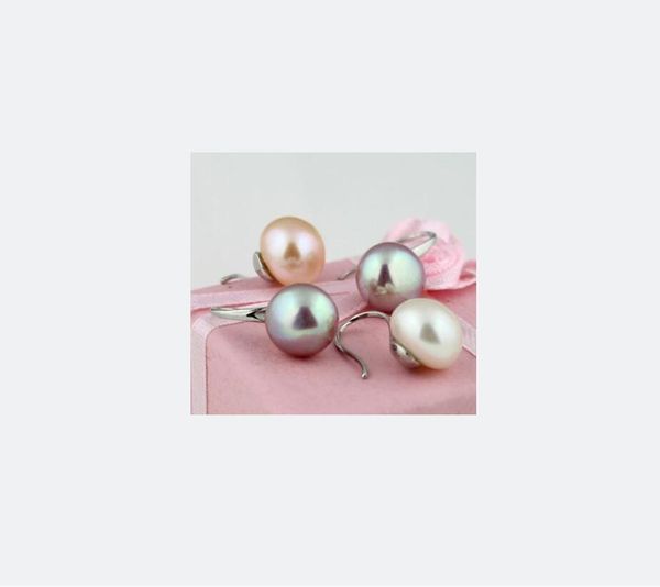 

new fine pearl jewelry natural 9-10mm south sea white pink purple pearl earrings 3pair/lot, Golden;silver