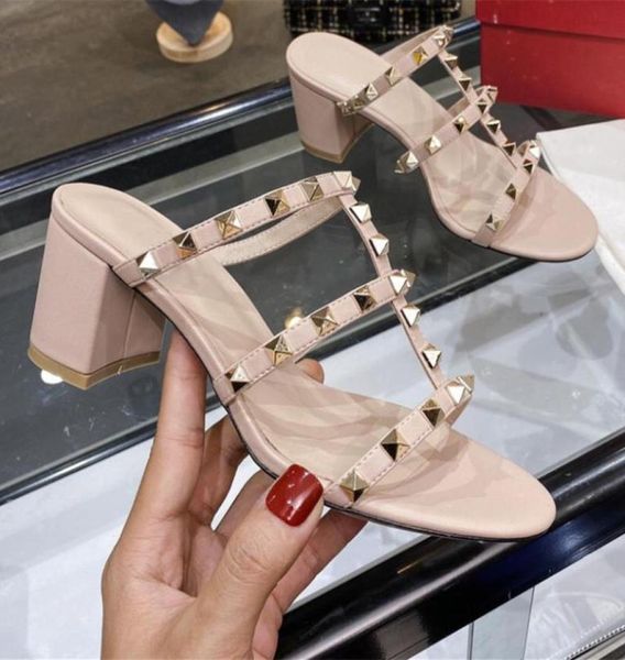 

sandals summer val women039s shoes shaped metal buckle slippers workplace style belt thick heel fashion5716371, Black