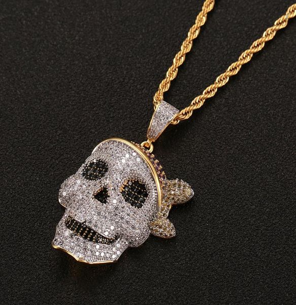 

men skull pendant necklace personality chain gold silver iced out cubic zirconia hip hop rock jewelry2297781