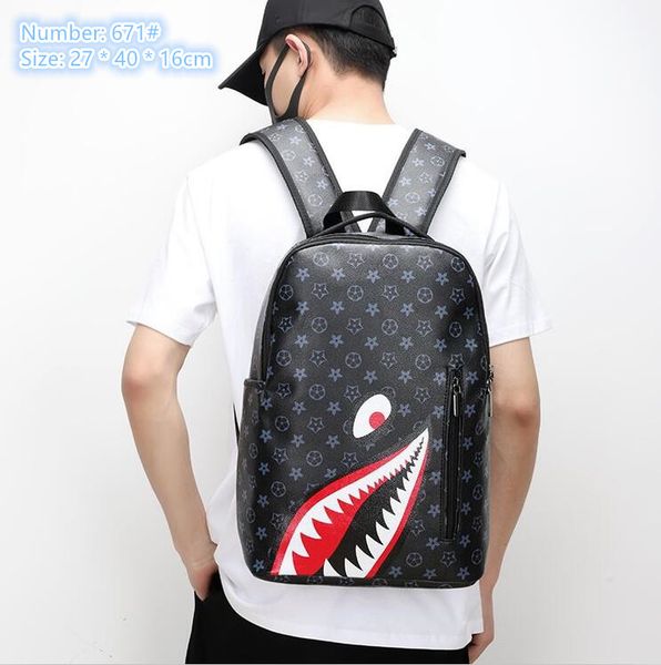 

Factory wholesale men shoulder bags 9 colors simple wear-resistant leisure travel backpack college wind contrast leather student bag personalized printed handbag, Brown-black eyes-lattice-671#