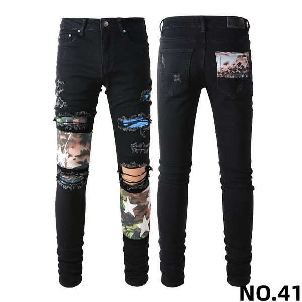 

designer mens purple jeans colors pants long hippop sticker embroidery slim denim straight streetwear skinny950, Blue
