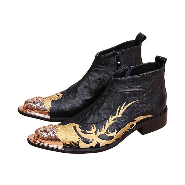 

genuine leather man designer boots pointed toe men short boot, Black