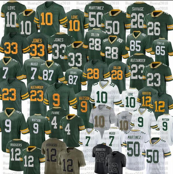 

aaron jones love football jersey martinez walker aj dillon jaire alexander david bakhtiari savage packer campbell doubs tonyan, Black;red