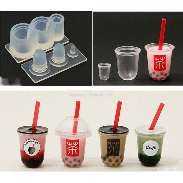 

other 3d mini epoxy mold milk tea cup bottle pendant uv resin casting mold silicone mold kit miniture food play mold craft tools