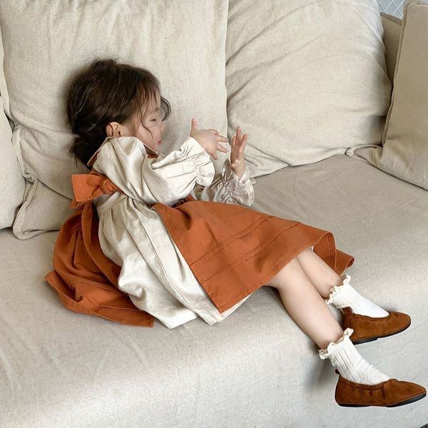 

girl's dresses 3888c girl dress autumn winter korean girl's dress retro cotton-linen embroidered bib skirt or princess dress 23052, Red;yellow