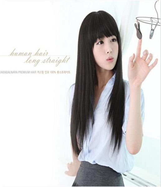 

woodfestival black brown flax wig full bangs synthetic women long straight wigs natural hair heat resistant5095299