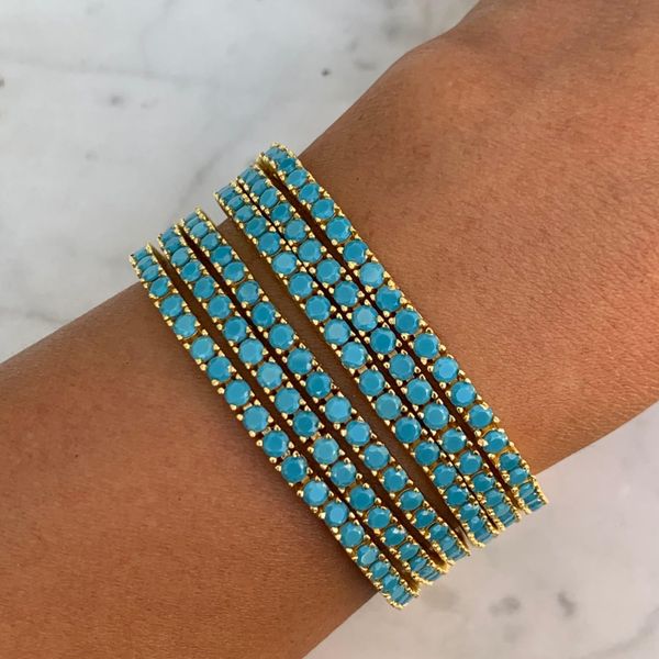 

bangle new styles fashion 3mm blue turquoises stone tennis chain bracelet for women girl hip hop gold plated jewelry wholesale, Black