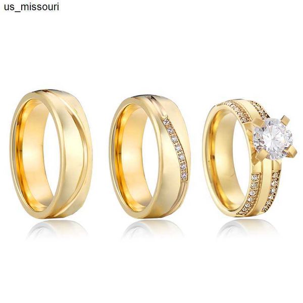 

band rings wedding engagement ring set for couple cz diamond 14k gold plated bridal lovers alliance for women and men frlovningsringar j2305, Silver