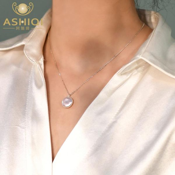 

necklaces ashiqi natural baroque pearl 925 sterling silver necklace fashion freshwater pearl coin pendant for womem