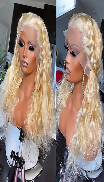 

613 blonde body wave lace front wig brazilian transparent simulation human hair wigs for women remy 30 inch2634838, Black
