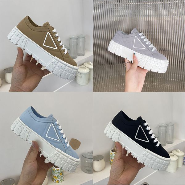 

designer women nylon running shoes gabardine classic canvas prad sneakers brand wheel lady stylist black trainers fashion platform solid hei