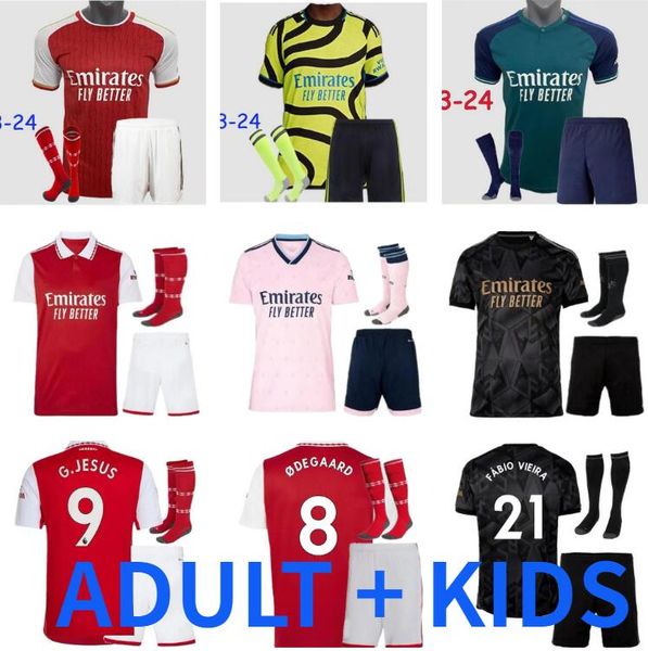 

kids 22 23 24 smith rowe saka soccer jerseys martinelli tierney 2023 2024 odegaard nketiah g.jesus fabio vieira zinchenko saliba goalkeeper, Black;yellow