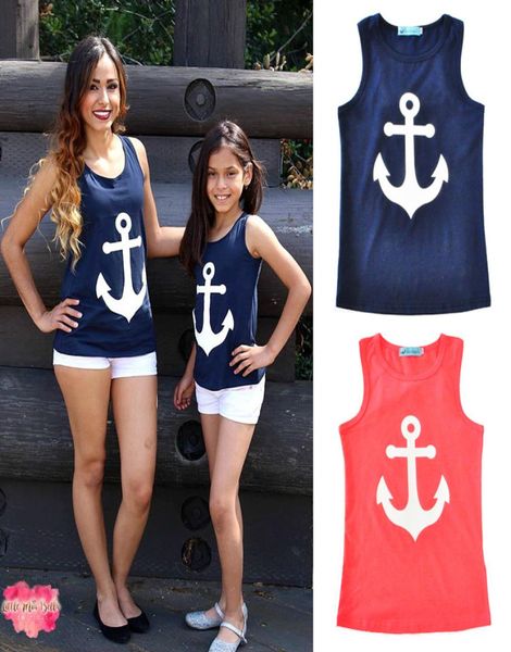 

children family matching outfits mom and daughter european style family t shirt mom and me boat anchor bownot tees5050820, Blue