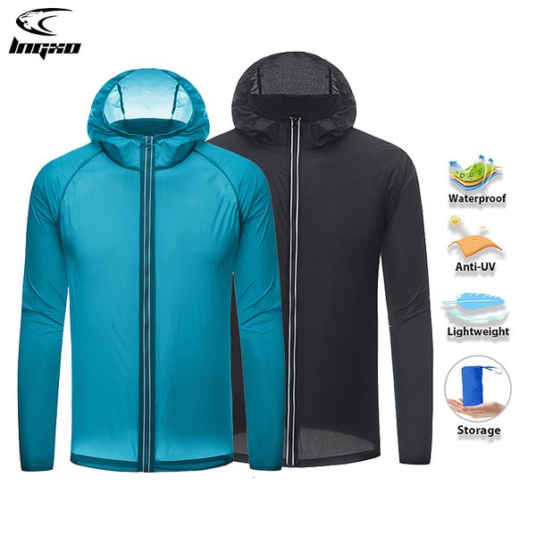 

outdoor jackets hoodies lngxo men's hiking jacket waterproof camping hiking jacket quick drying raincoat sun protection outdoor windpro, Blue;black
