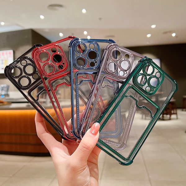 

fashion plating clear back wallet iphone 14 13 12 11 pro max plus shockproof cover card holder accessories