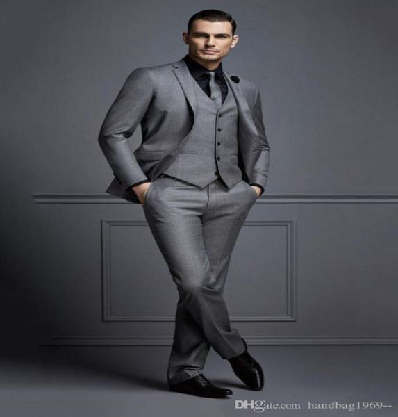 

fashionable one button gray groom tuxedos notch lapel groomsmen man mens wedding suits jacketpantsvesttie d2066666835, Black;gray