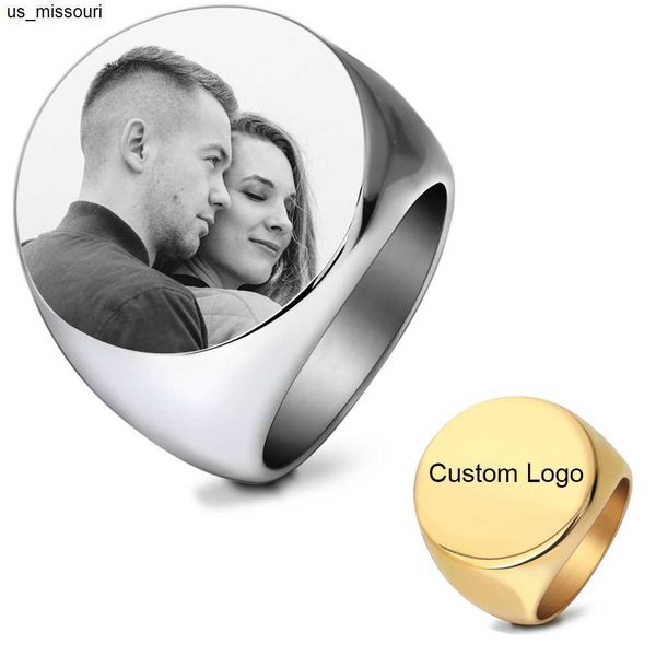 

band rings customized signet ring engrave name p copule jewelry stainless steel round mens for family wedding personalized gifts j230522, Silver