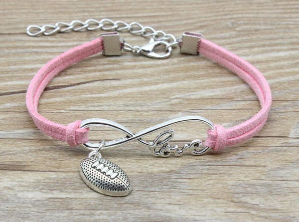 

infinity love football charm suede leather bracelets pink red black gifts for women men sports team bracelets jewelry2522139, Golden;silver
