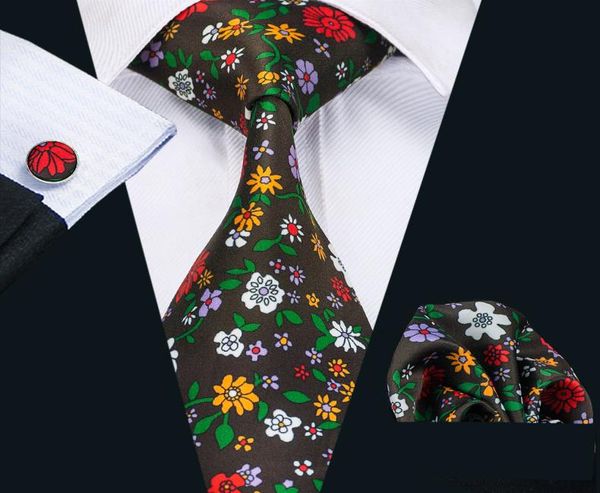 

new style mens printed ties mix color wildflowers gray business wedding silk tie set include tie cufflinks hankerchief n12552827432, Black;blue