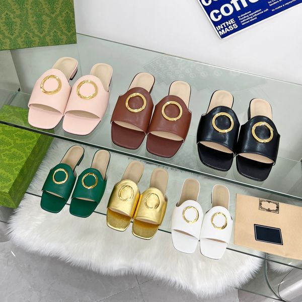 

casual shoes g blondie slides rubber slippers sandals mule flat heels square opentoe flat women luxury designers lamb genuine leather factor, Black