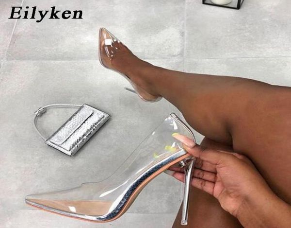 

eilyken fashion transparent crystal high heels pumps pointed toe wedding party shoes for thin heels silver women size 41 42 j5513943, Black