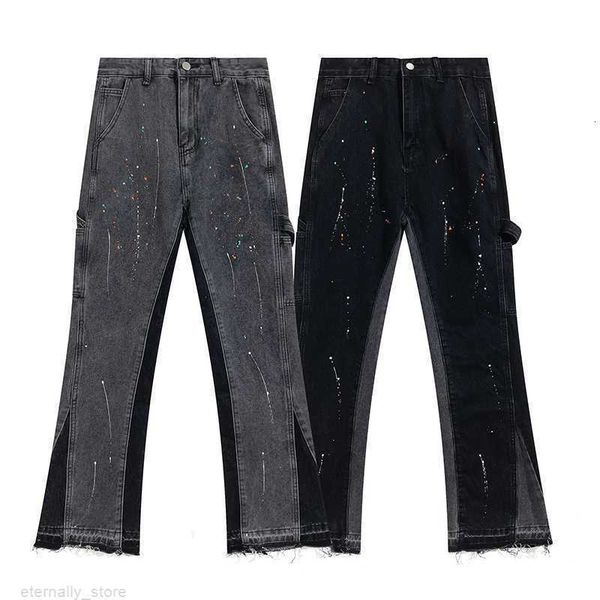 

designer clothing denim pants galleryes depts high street hipster splash ink stitching trend dept men's horn jeans distressed ripped hi, Blue