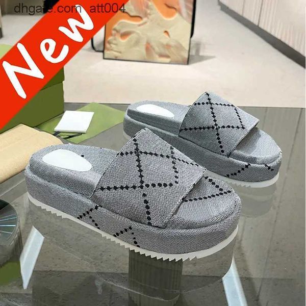 

luxury slipper midheel platform slide designer sandals beach men shoes with box 5cm xad beige blue grey camel ebony mouse printed canvas sum, Black