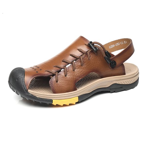 

sandals summer men's sandals genuine leather sandals slides breathable rome male outdoor beach slippers soft men beach sandals 230522, Black