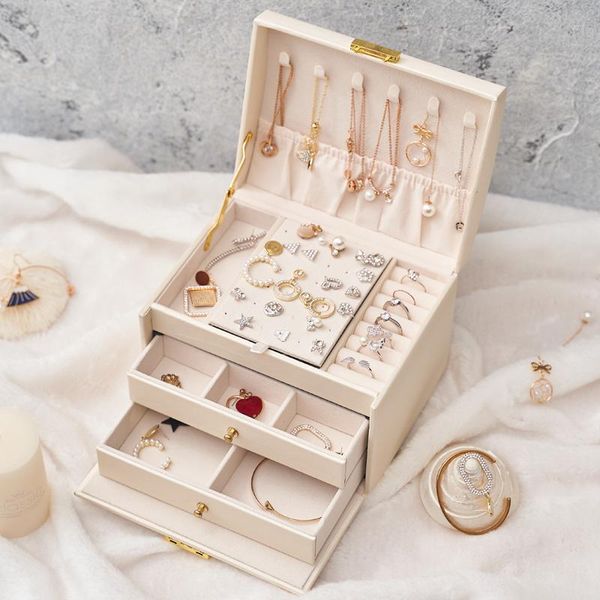 

boxes women girls jewelry organizer box white green pink blue jewelry gift boxes earring ring bracelet necklace jewellery storage case, Black;white