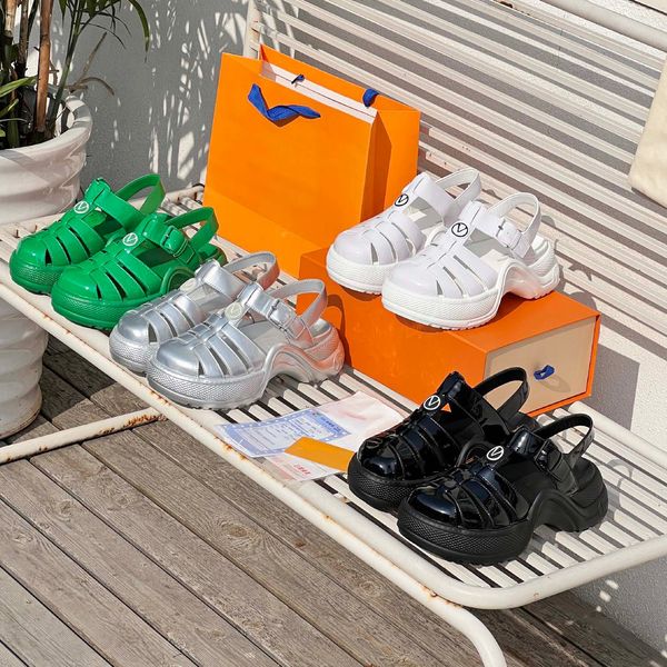 

women designer archlight sandals patent leather summer gladiator platform sandal 5cm thick bottom luxury sandals flat bottom beach shoes 35-, Black
