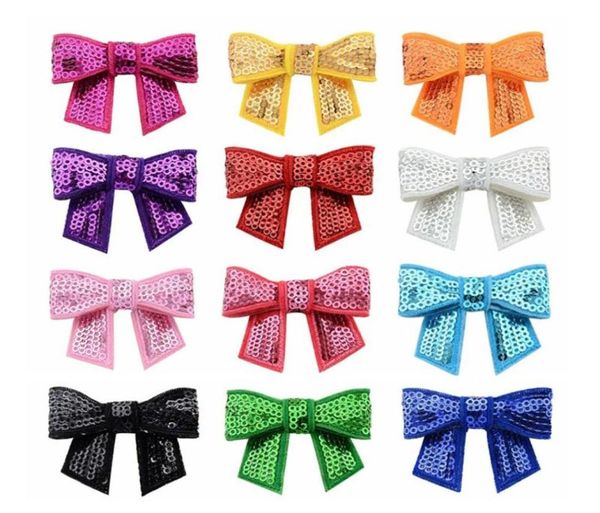 

new fashion handmade embroidered sequin bows glitter tie children hairpin hair accessories kids gift hair clips 12 colors2961627, Slivery;white
