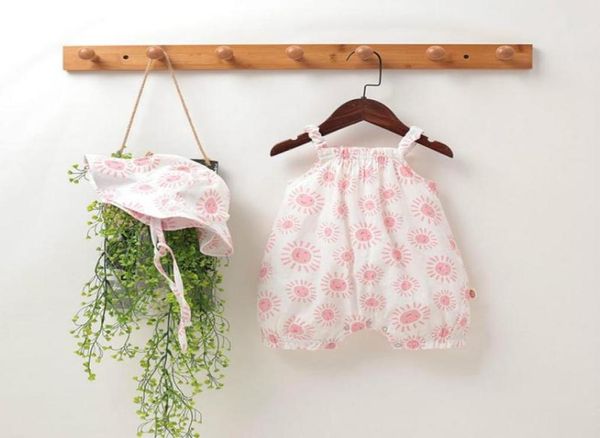 

summer baby clothes girl romper 2pcs sets cute cool sun print loose sleeveless strap rompershat born onesie 624m jumpsuits1758934, Blue