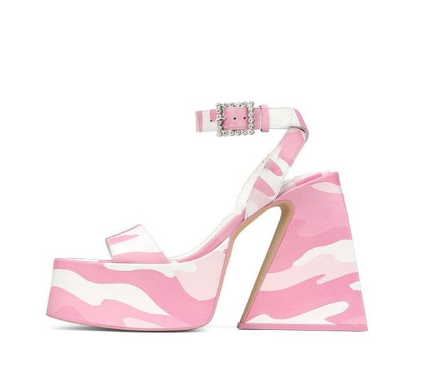 

2022 women039s summer new style platform wedge sandals thick heel strap combination buckle mixed color summer fashion9381864, Black