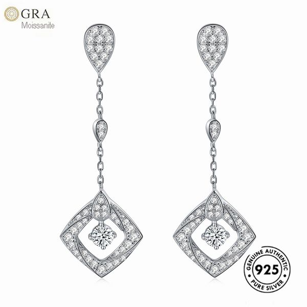 

selling moissanite diamond earrings women fine jewelry 925 sterling silver dangle online ready to ship, Golden;silver