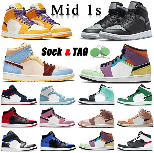 

2023 mid 1s basketball shoes men women jumpman 1 lakers fearless maison chateau digital pink multi-color gym red black white trainer sports, White;red